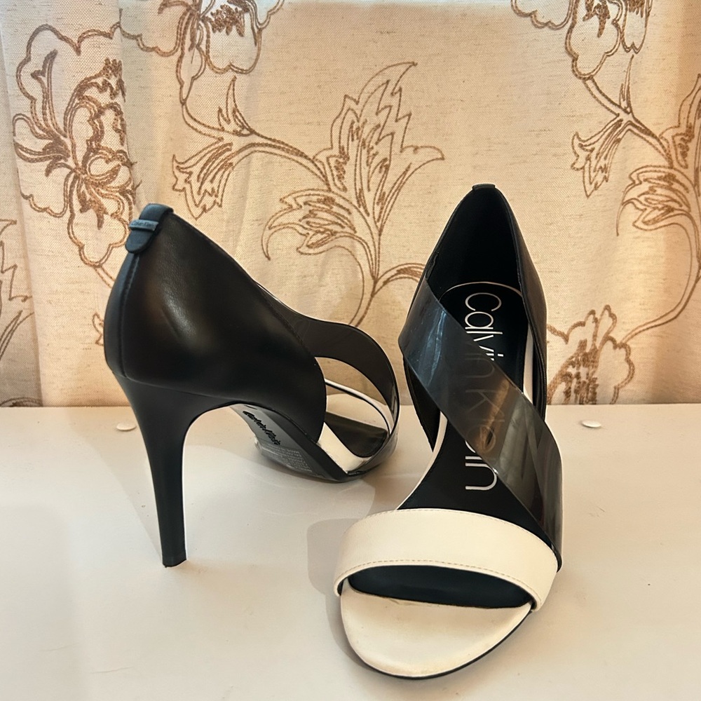 Calvin Klein black and white heels